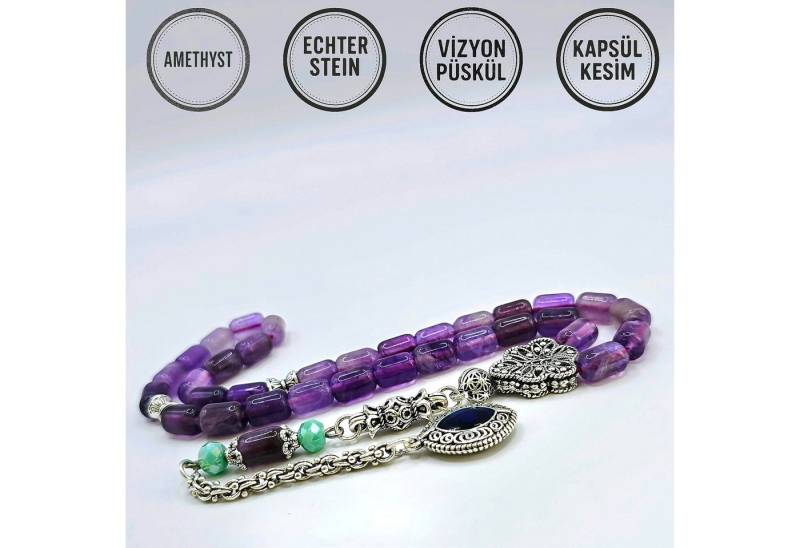 M-Punkt24 Kettenanhänger Tesbih Tespih Echte Steine Gebetskette Misbaha Rosary (AMETHYST), Echte Steine von M-Punkt24