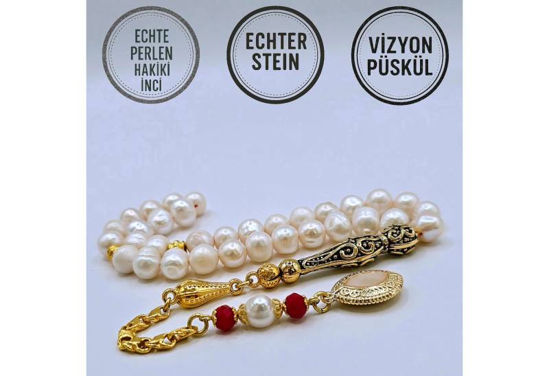 M-Punkt24 Kettenanhänger Tesbih Tespih Echte Steine Gebetskette Misbaha Rosary (SÜSSWASERPERLE / HAKIKI INCI), Echte Steine von M-Punkt24