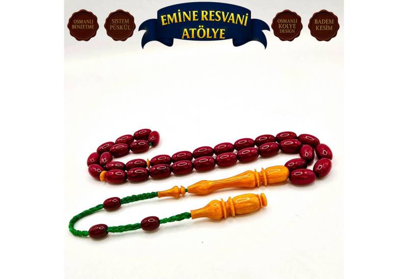 M-Punkt24 Kettenanhänger Tesbih Tespih Osmanli Benzetme (Emine Resvani inkl. Etui, Tasbeh, Tasbih, Misbah, Gebetskette), Visne, Sistem Püskül von M-Punkt24