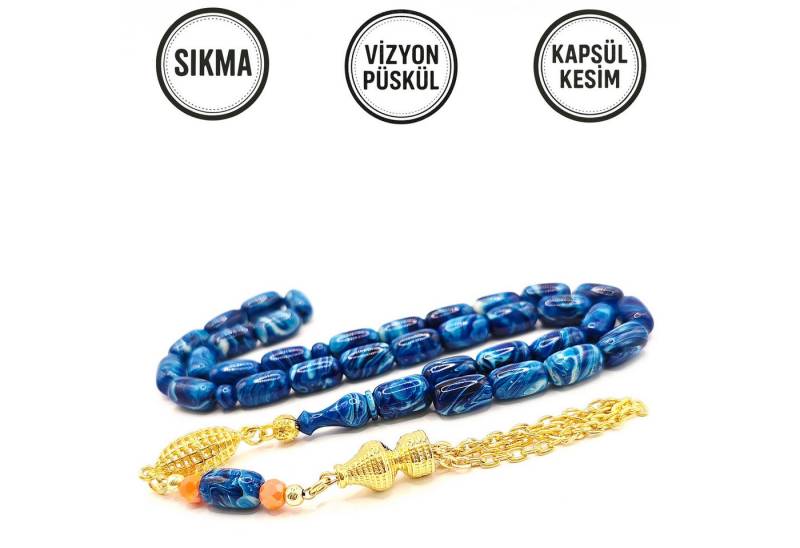 M-Punkt24 Kettenanhänger Tesbih Tespih SIKMA KATALIN VIZYON PÜSKÜL Kapsül Gebetskette (Mavi-Beyaz / Blau-Weiß), mit VIZYON Püskül von M-Punkt24