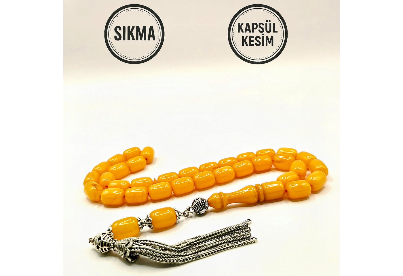 M-Punkt24 Kettenanhänger Tesbih Tespih SIKMA Kapsül Rosary Prayerbeads Gebetskette Misbaha (SARI / Gelb), mit Püskül / Tassel von M-Punkt24