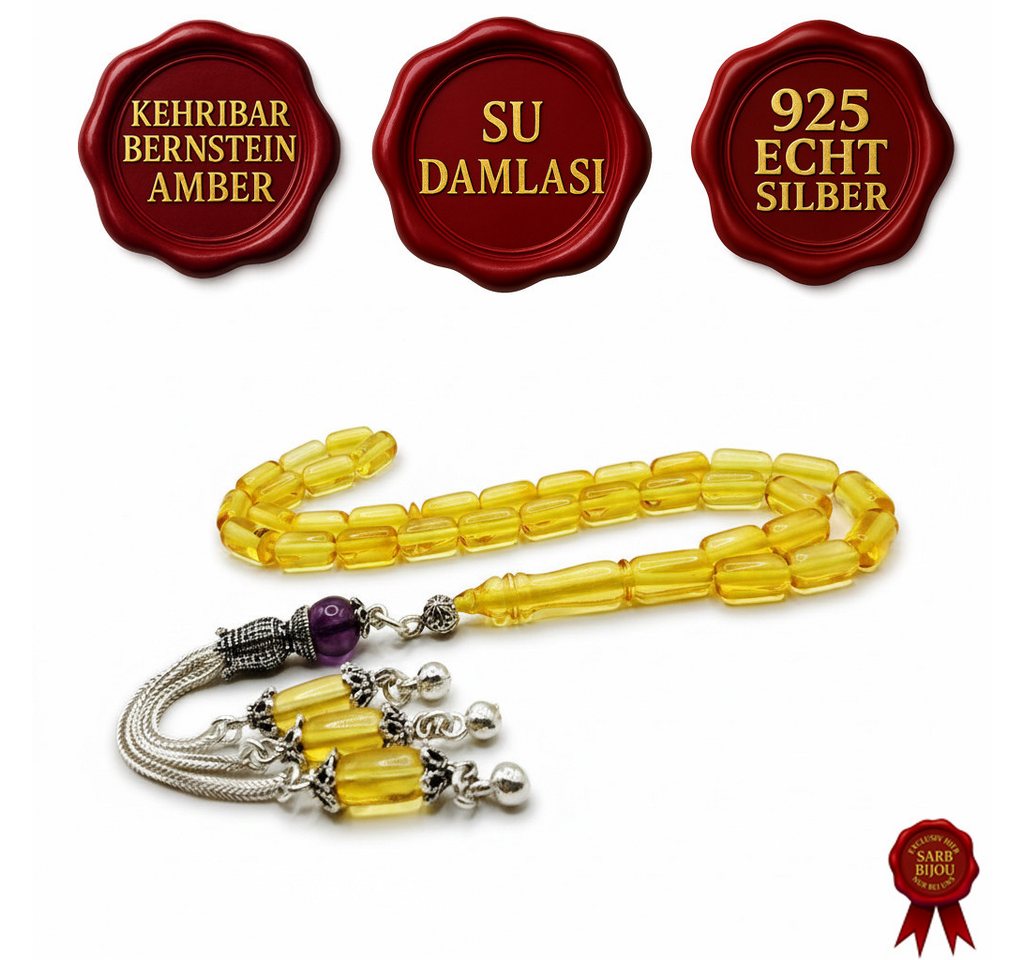 M-Punkt24 Kettenanhänger Tesbih Tespih Su Damlasi (Kapsül, 925 Echt Silber, Tasbeh, Gebetskette, Rosary, Misbah, Subha), inkl. Etui von M-Punkt24