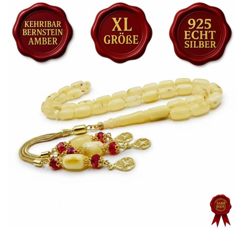 M-Punkt24 Kettenanhänger Tesbih Tespih XL Größe Damla Kehribar (21 Gramm, XL Größe, Gebetskette, Subha, Rosary, Misbah, Tasbeh), 925 Silber mit 585 vergoldet von M-Punkt24