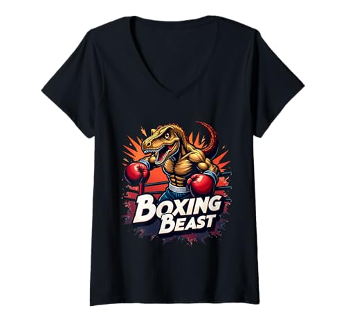 Damen Boxing Beast T-Shirt mit V-Ausschnitt von M Rex