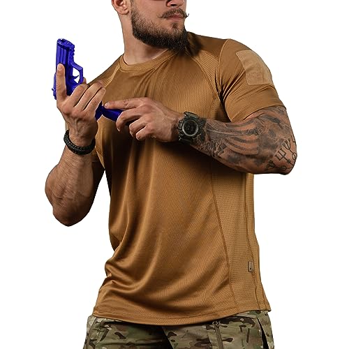 M-Tac Athletic Tactical T-Shirt Gen.2 - Atmungsaktives Polyester Militär T-Shirt mit Patchpanels auf kurzen Ärmeln für Herren, Coyote, Mittel von M-Tac