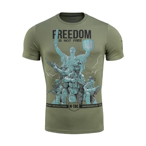 M-Tac Herren T-Shirt Freedom mit kurzen Ärmeln Bedruckt Baumwolle, Light Olive, XXL von M-Tac