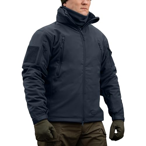 M-Tac Taktische Jacke mit Kapuze, Fleece gefüttert, wasserabweisende Softshelljacke für Herren, Marineblau, L von M-Tac