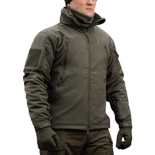 M-Tac Taktische Jacke mit Kapuze, Fleece gefüttert, wasserabweisende Softshelljacke für Herren, Oliv/Blatt für mich (Leaf It to Me), M von M-Tac