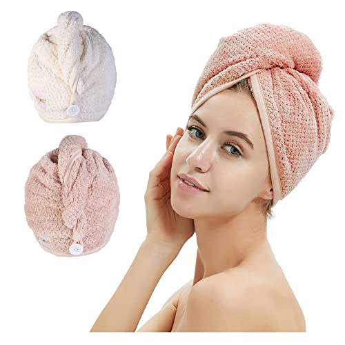M-bestl Haarhandtuch Turban, Haartrocknungs-Handtuch mit Knöpfen, Mikrofaser-Handtuch, 2er-Pack von M-bestl