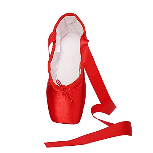 M&Catree Ballett Spitzenschuhe Ballettschläppchen Tanzschuhe mit dem genähten Band für Mädchen Damen - Rot, CN 32 (EU 31) von M&Catree