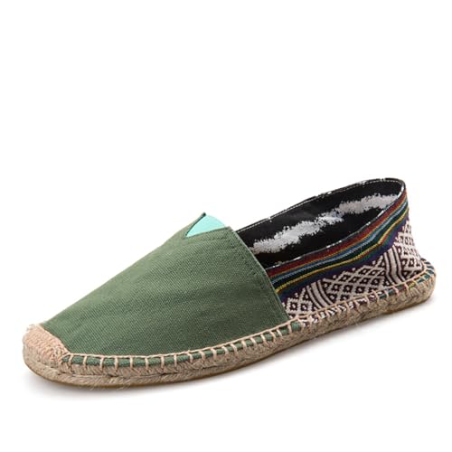 M&Catree Canvas Espadrilles für Herren Damen Flache Slipper Slip-On Sommerhausschuhe mit Geschlossener Zehenpartie - Armeegrün Ethnisch, CN 45 von M&Catree