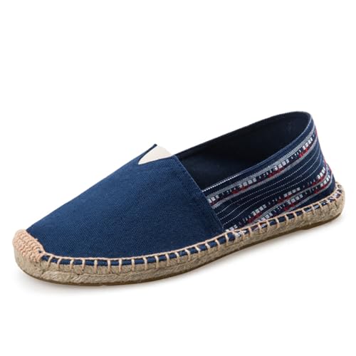 M&Catree Canvas Espadrilles für Herren Damen Flache Slipper Slip-On Sommerhausschuhe mit Geschlossener Zehenpartie - Dunkelblau Ethnisch, CN 39 von M&Catree