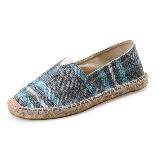 M&Catree Canvas Espadrilles für Herren Damen Flache Slipper Slip-On Sommerhausschuhe mit Geschlossener Zehenpartie - Dunkelgrau Kariert, CN 40 von M&Catree