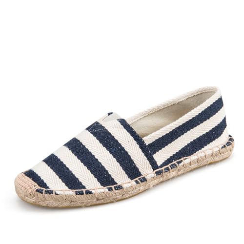 M&Catree Canvas Espadrilles für Herren Damen Flache Slipper Slip-On Sommerhausschuhe mit Geschlossener Zehenpartie - Streifen Blau, CN 39 von M&Catree