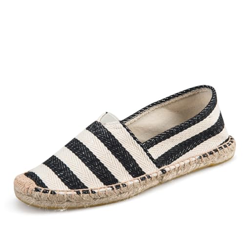 M&Catree Canvas Espadrilles für Herren Damen Flache Slipper Slip-On Sommerhausschuhe mit Geschlossener Zehenpartie - Streifen Schwarz, CN 36 von M&Catree