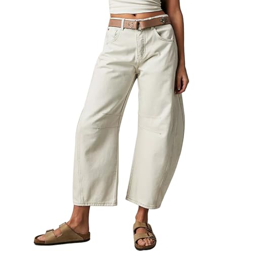 M&Catree Damen Baggy Jeans Barrel Weites Bein Hohe Taille Y2k Denim Pants Wanderhose Jeanshose - Weiß, XL von M&Catree