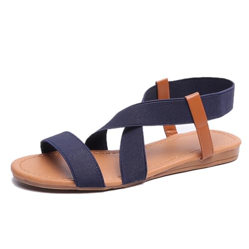 M&Catree Damen Freizeitsandale mit Riemchen, Casual Bequeme Römersandalen Riemchensandalen Flache Sandalen - Blau, CN 35 von M&Catree