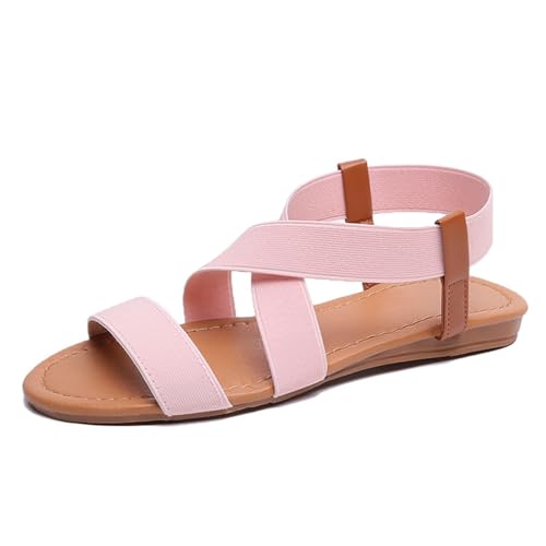 M&Catree Damen Freizeitsandale mit Riemchen, Casual Bequeme Römersandalen Riemchensandalen Flache Sandalen - Pink, CN 36 von M&Catree