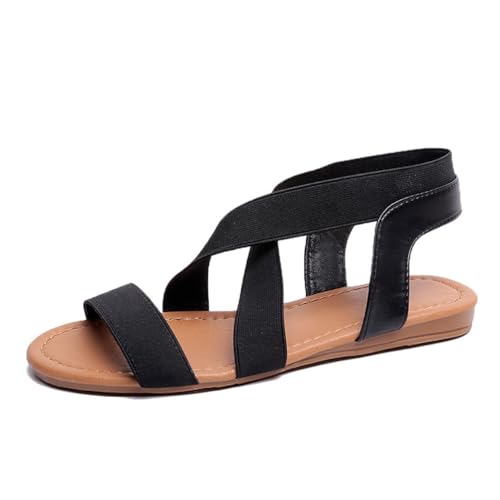 M&Catree Damen Freizeitsandale mit Riemchen, Casual Bequeme Römersandalen Riemchensandalen Flache Sandalen - Schwarz 875, CN 36 von M&Catree