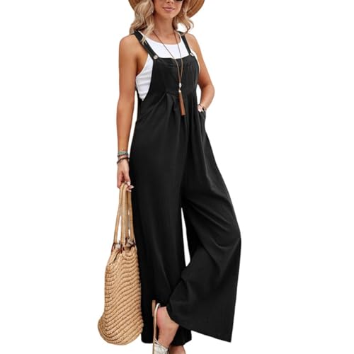 M&Catree Damen Latzhose Oversize Baggy Jumpsuit Strampler Trägerhose Loose Fit Bib Pants Overall Casual Sommerhose mit Träger - Schwarz, XL von M&Catree