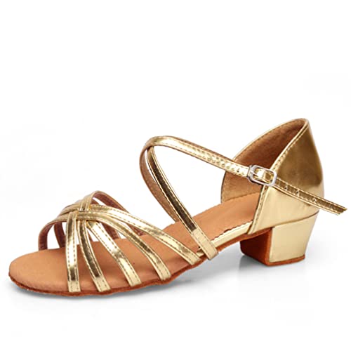 M&Catree Damen Mädchen Tanzschuhe Niedrigem Absatz Standardtanz Gesellschaftstanz Lateinischer Tanz Latein Sandalen - Gold, CN 25 (Länge: 16.5cm) von M&Catree