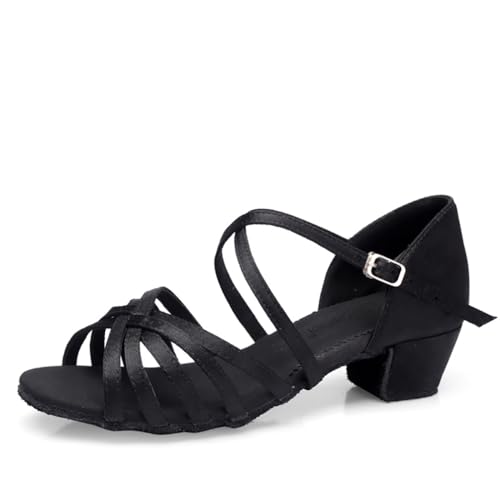 M&Catree Damen Mädchen Tanzschuhe Niedrigem Absatz Standardtanz Gesellschaftstanz Lateinischer Tanz Latein Sandalen - Schwarz, CN 35 (Länge: 21.5cm) von M&Catree