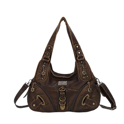 M&Catree Damen Schultertasche Hobo Tasche Umhängetaschen Schlusstaschen Henkeltaschen weiches PU Leder mit Reißver Handtasche - Braun, 39x12x30cm von M&Catree