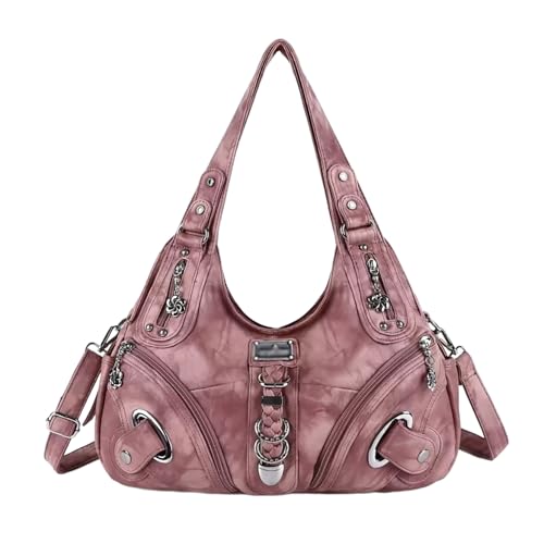 M&Catree Damen Schultertasche Hobo Tasche Umhängetaschen Schlusstaschen Henkeltaschen weiches PU Leder mit Reißver Handtasche - Rosa von M&Catree