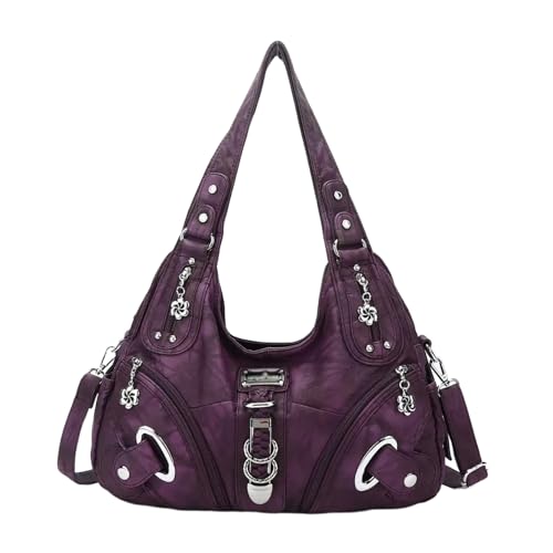 M&Catree Damen Schultertasche Hobo Tasche Umhängetaschen Schlusstaschen Henkeltaschen weiches PU Leder mit Reißver Handtasche - Violett von M&Catree