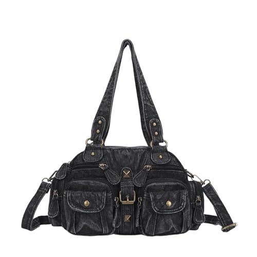 M&Catree Damenhandtasche Schultertasche Hobo Tasche Weiches PU Leder Multi-Taschen Umhängetaschen Henkeltaschen - Schwarz, 21x12x29cm von M&Catree