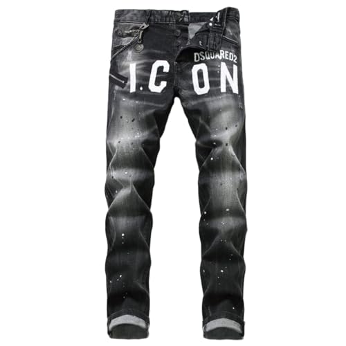 M&Catree Herren Hip Hop Ripped Baggy Jeanshose Zerstörte Distressed Skinny Skater Jeans Y2K Denim-Hose - Schwarz Grau, 29 von M&Catree