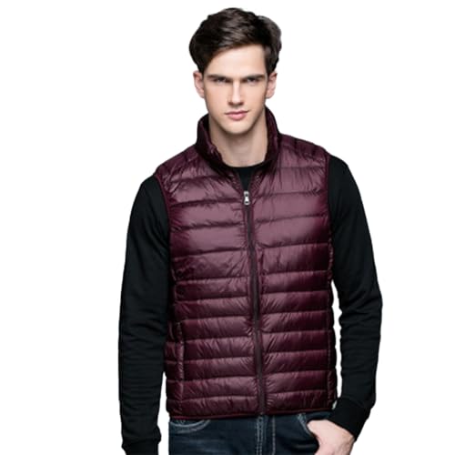 M&Catree Herren Packbare Steppweste Stehkragen Outdoorwesten Sportweste Daunenweste für Männer Laufen Golf Wandern Reiten - Weinrot, M von M&Catree