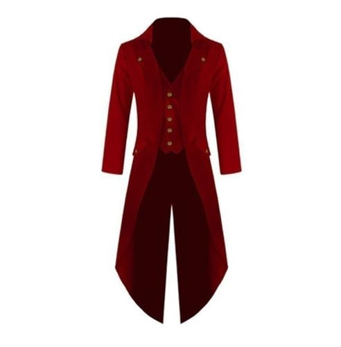 M&Catree Herren Smoking Steampunk Mantel Mittelalter Viktorianische Jacke Gothic Frack Jacke - Rot, 5XL von M&Catree