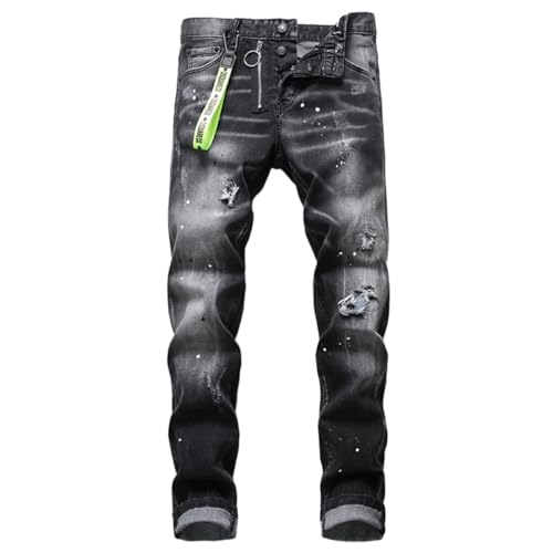 M&Catree Jeans Herren, Y2K Streetwear Denim Hose mit Rissen Slim Fit Hip Hop Cowboy Style Freizeithose - Schwarz Grau, 30 von M&Catree