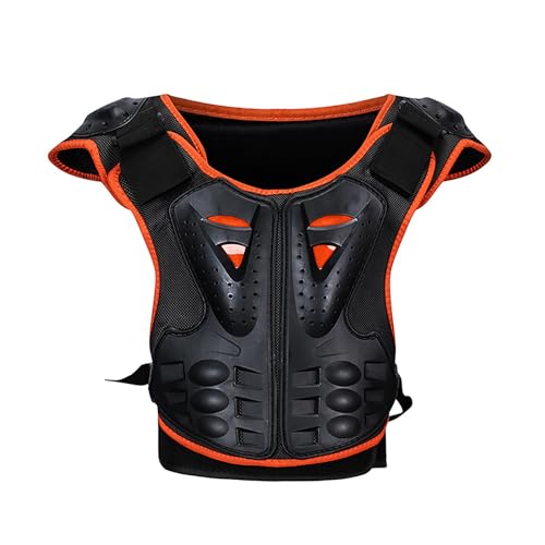 M&Catree Kinder Motorradjacke Brustpanzer Weste-Schutz Motocross Enduro Sport mit Protektoren für 4-15 Jahre alt Kinder - Orange Schwarz, M von M&Catree
