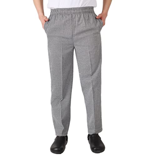 M&Catree Kochhose Herren Bäckerhose Arbeitshose Gummizug elastische Taille Hose mit Tasche - Hahnentritt | Elastisch, M von M&Catree