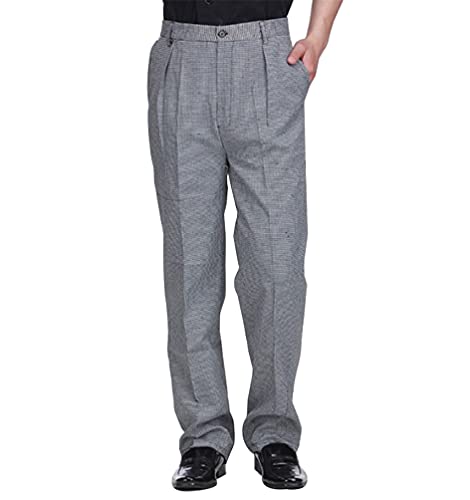 M&Catree Kochhose Herren Bäckerhose Arbeitshose Gummizug elastische Taille Hose mit Tasche - Hahnentritt | Halbelastisch, XL von M&Catree
