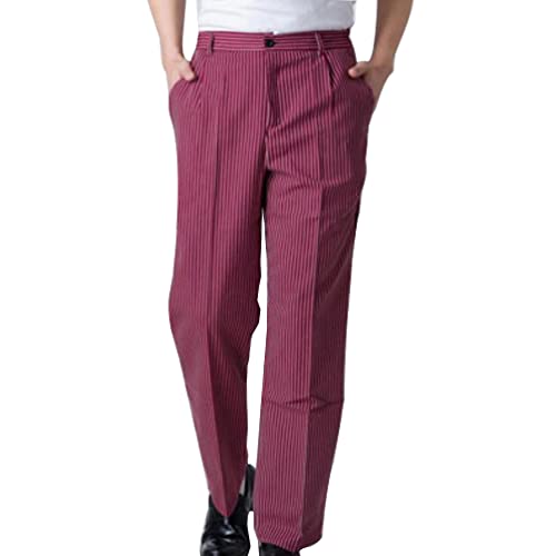 M&Catree Kochhose Herren Bäckerhose Arbeitshose Gummizug elastische Taille Hose mit Tasche - MC Rot-Weiß-Streifen | Halbelastisch, L von M&Catree