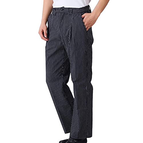 M&Catree Kochhose Herren Bäckerhose Arbeitshose Gummizug elastische Taille Hose mit Tasche - Schwarz-Weiß-Streifen | Halbelastisch, M von M&Catree