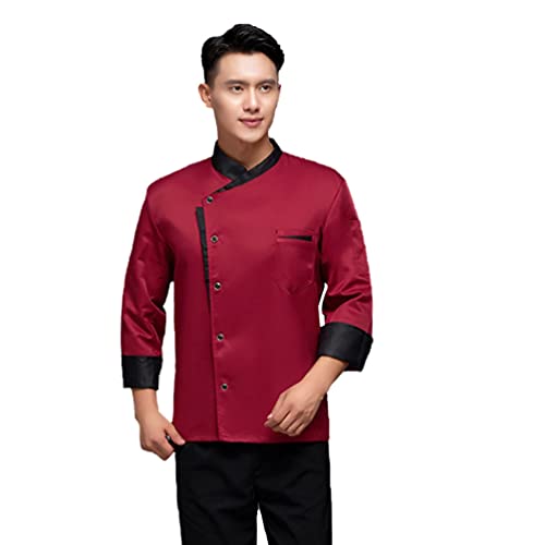 M&Catree Kochjacke Unisex Chef Uniform mit Tasche Atmungsaktive Langarm Bäckerjacke für Herren Damen - Rot, 3XL von M&Catree