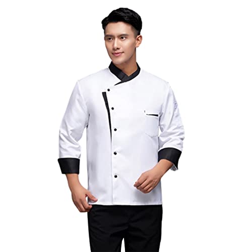M&Catree Kochjacke Unisex Chef Uniform mit Tasche Atmungsaktive Langarm Bäckerjacke für Herren Damen - Weiß, M von M&Catree