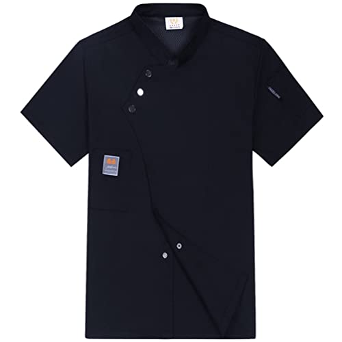 M&Catree Kochjacke Unisex mit Druckknopf Kochuniform Berufsbekleidung Bäckerjacke für Herren Damen - Kurzarm - Schwarz, L von M&Catree