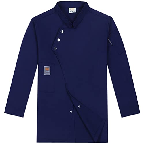 M&Catree Kochjacke Unisex mit Druckknopf Kochuniform Berufsbekleidung Bäckerjacke für Herren Damen - Langarm - Navy, 4XL von M&Catree