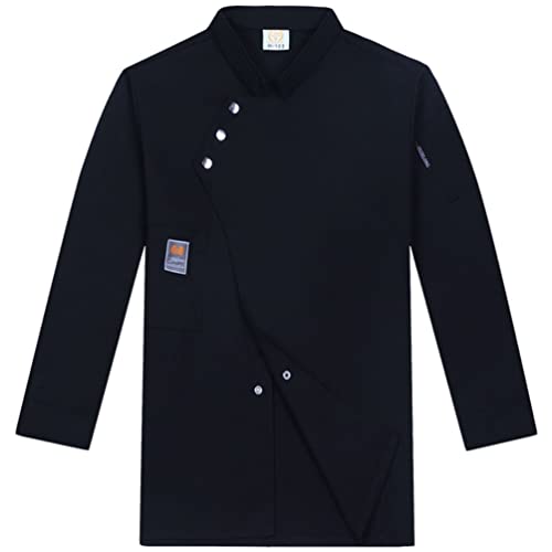M&Catree Kochjacke Unisex mit Druckknopf Kochuniform Berufsbekleidung Bäckerjacke für Herren Damen - Langarm - Schwarz, XXL von M&Catree