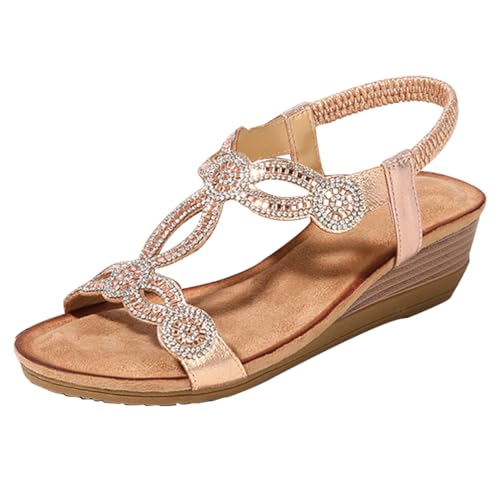 M&Catree Sandalen Damen Sandaletten Espadrilles mit Keilabsatz Keilsandalen Sommer Plateau Frauen Schuhe Sommerschuhe - Champagner, CN 37 von M&Catree