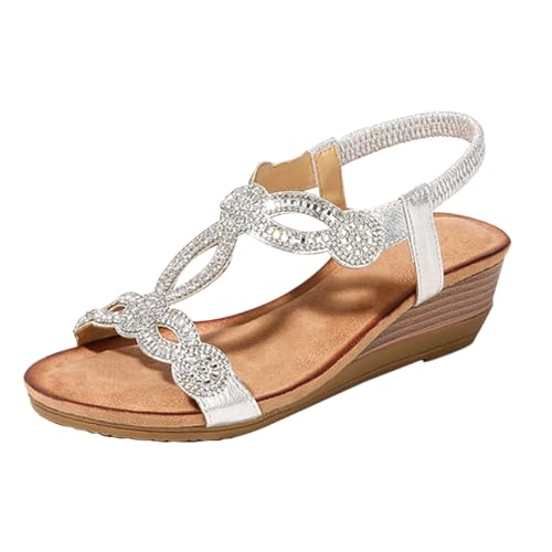 M&Catree Sandalen Damen Sandaletten Espadrilles mit Keilabsatz Keilsandalen Sommer Plateau Frauen Schuhe Sommerschuhe - Silber, CN 36 von M&Catree