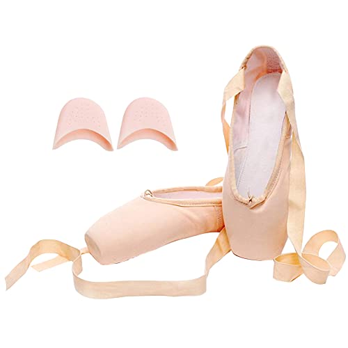 M&Catree Spitzenschuhe Ballettschuhe Professionell Tanzschuhe mit Spitzenschoner und genähtes Band für Damen/Mädchen - Canvas (Silikon Zehenschutz), CN 35 (EU 34) von M&Catree