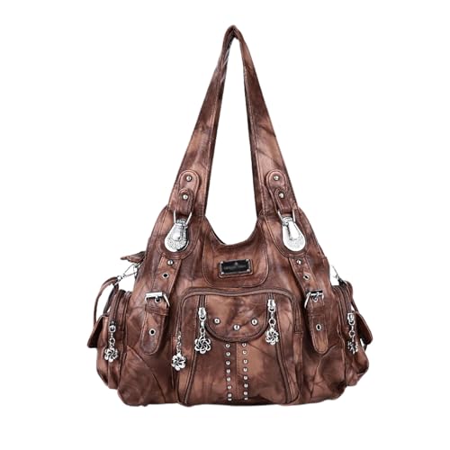 M&Catree Vintage Handtaschen Damen PU-Leder Hobo Henkeltasche Umhängetasche Retro Taschen für Frauen - Retro Braun, 43x12x27cm von M&Catree