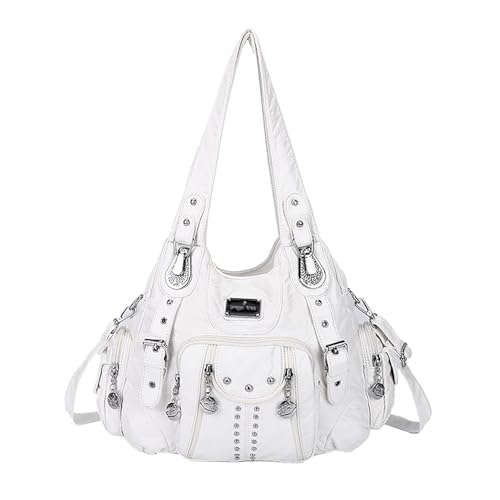 M&Catree Vintage Handtaschen Damen PU-Leder Hobo Henkeltasche Umhängetasche Retro Taschen für Frauen - Weiß, 43x12x27cm von M&Catree