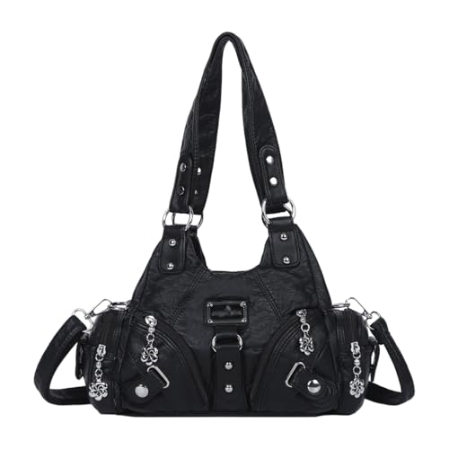 M&Catree y2k Damenhandtasche PU-Leder Tasche Damen Handtasche Vintage Schultertasche Hobo Henkeltasche Umhängetasche Retro - Schwarz, 26x12x24cm von M&Catree
